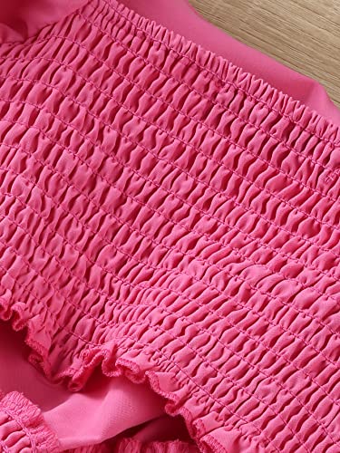 WDIRARA Girl's Square Neck Cut Out Waist Puff Short Sleeve Shirred A Line Dress4