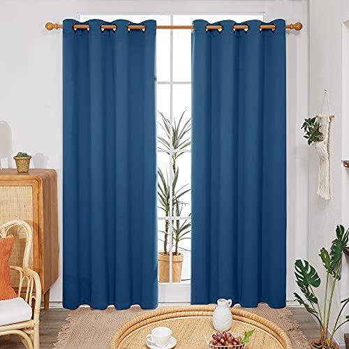 Image of Deconovo Dark Blue Blackout Curtains for Bedroom Grommet Top Thermal Insulated Room Darkening Curtains 52x72 Inch 2 Panels