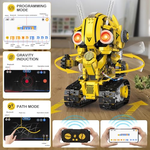 Image of 5-in-1 STEM RC Robot Building Blocks Kit, Educational Toys Age 6-12 | Remote & app controlled rechargeable motorized, 673pcs, LED light & sound, programming coding - birthday gift 7-10 yr