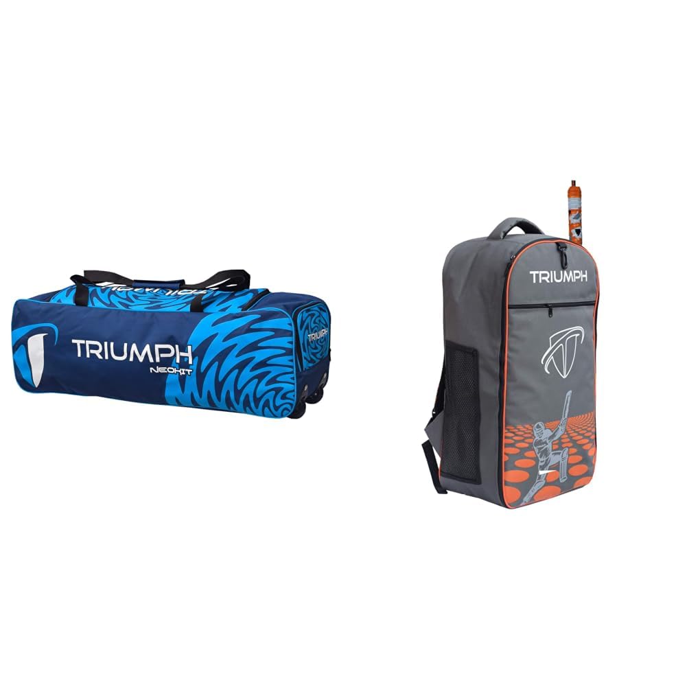 Triumph UNIKIT-990 Cricket Wheel Bags Size 36"x11"x10" Navy Blue/Sky Blue + KB-2020 Cricket Backpack Full Padded Grey/Orange Bag Size 27X8X14-image-40