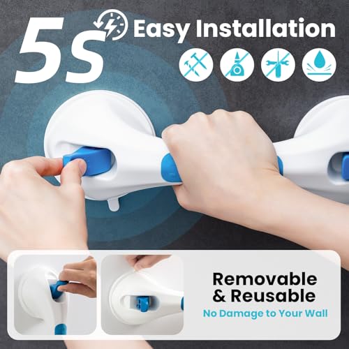 Image of TAILI Grab Bars for Shower Glow in The Dark, 2 Pack 12.2 inch Grab Bars for Bathtubs and Showers,Shower Handles Rails for Seniors and Elderly,Bathroom Safety Removable No Drilling Waterproof Blue,G9