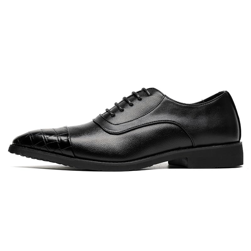 Shoes Dress Oxford for Men Lace Up Pointed Toe PU Leather Patchwork Oxford Shoes Block Heel Non Slip Anti-Slip Low Top Rubber Sole Prom(Black,10)2
