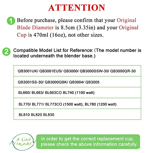 470ml Cup Becher Ersatzteile für Ninja 700W Slim Mixer Smoothie Maker QB3001UKS/ QB3001EUS/ QB3000/ BL770/ BL780/ BL660 - Ninja Ersatzteil - 2 Stück