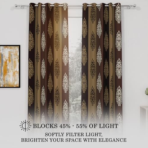 Image of Door Curtains 7 feet Long Set of 10 | Floral Design | Polyester | Light Filtering Curtains | Curtains for Living Room | (118 x 215 cm, Brown) | Perfect for Home Decor