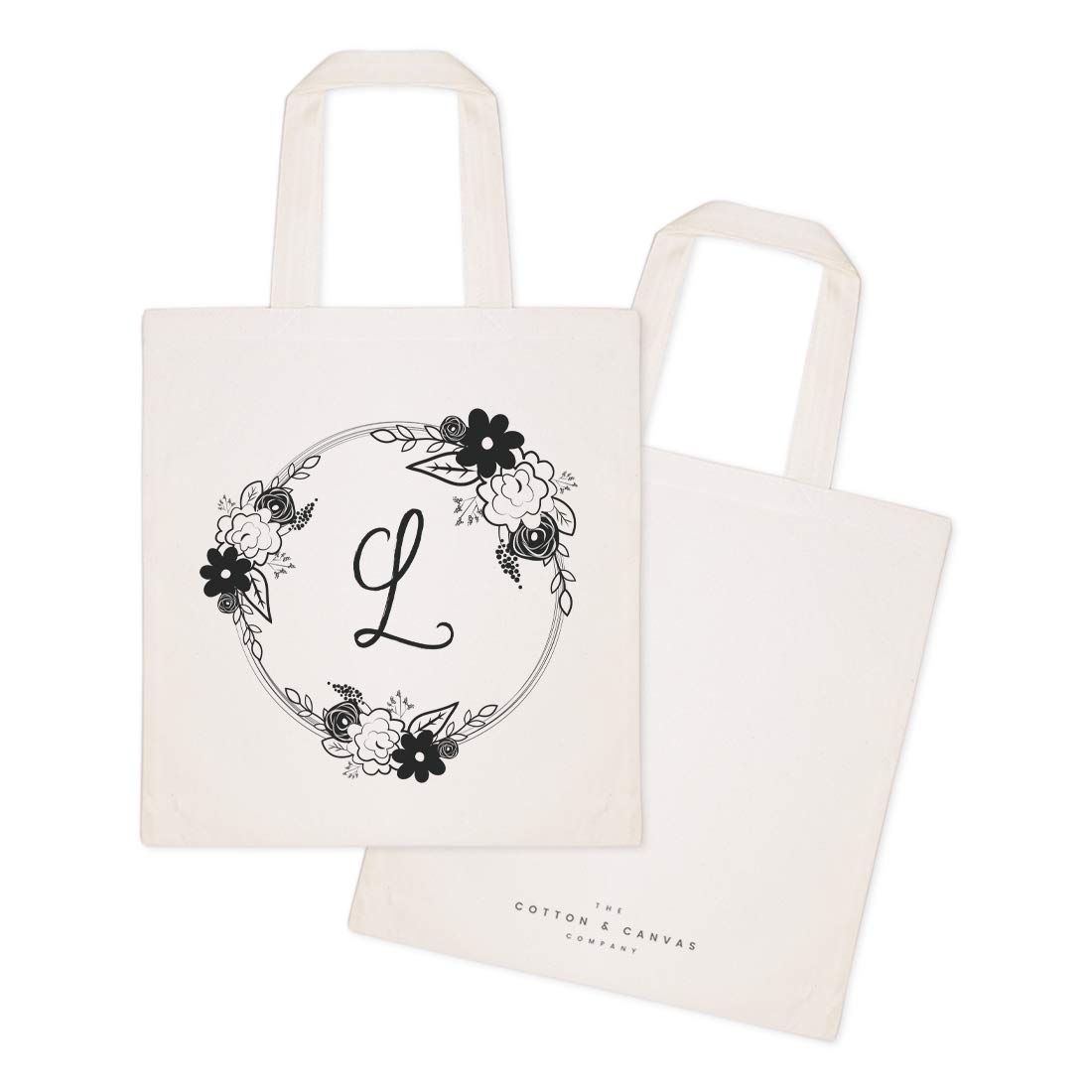 The Cotton & Canvas Co. Personalized Monogram Floral Initial L Beach, Shopping and Travel Reusable Shoulder Tote and Handbag