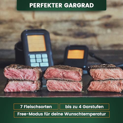BURNHARD Funk Grillthermometer mit 4 Temperaturfühlern, 30m Reichweite, Digital Braten-Thermometer für Grill & Backofen, Timer, BBQ Thermometer, Grillzubehör für Fleisch & Fisch