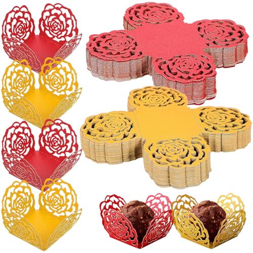 GALPADA 100 Envoltorios de Papel para Chocolate Diseño Floral Hueco 50 Dorados y 50 Rojo Perlado para Trufas y Postres Ideales para Bodas Fiestas y Decoración de Mesas Dulces