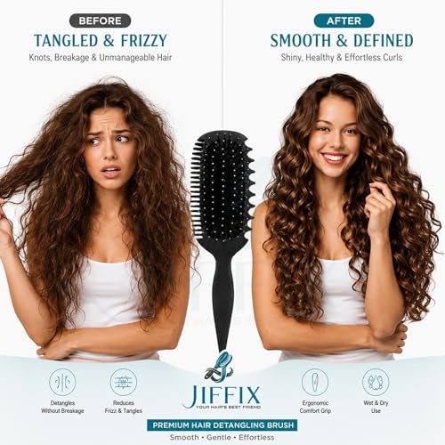 Image of Curl Define Styling Brush - Nylon Detangling & Curl-Defining Hair Brush for Curly, Wavy & Frizzy Hair - Paddle Brush with Wide Tooth Comb for Men, Women & Kids (Black)