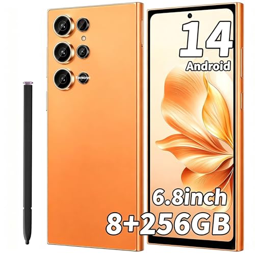 Image of C24 Ultra Unlocked Phone, 8GB+256GB Large Storage Smart Phone, | Android 14 Cell Phone, 6800 mAh Battery, 6.8-inch /5G Dual SIM [Works with T-Mobile, AT&T] Orange