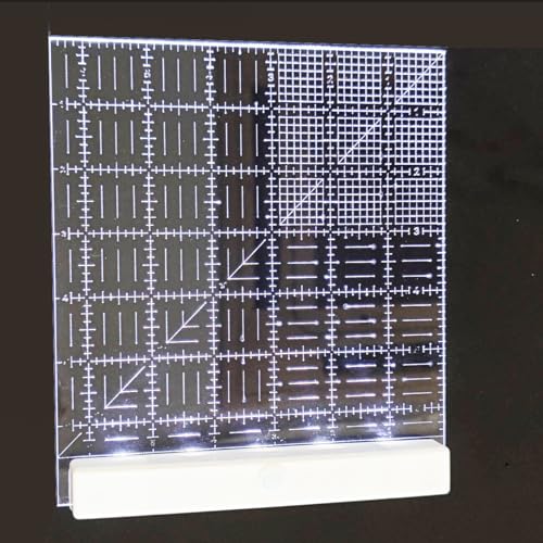 YICBOR 6.5 Inch Fabric Square Glow Sewing Ruler with LED Light, Illuminated Clear Acrylic Sewing Ruler for Crafting
