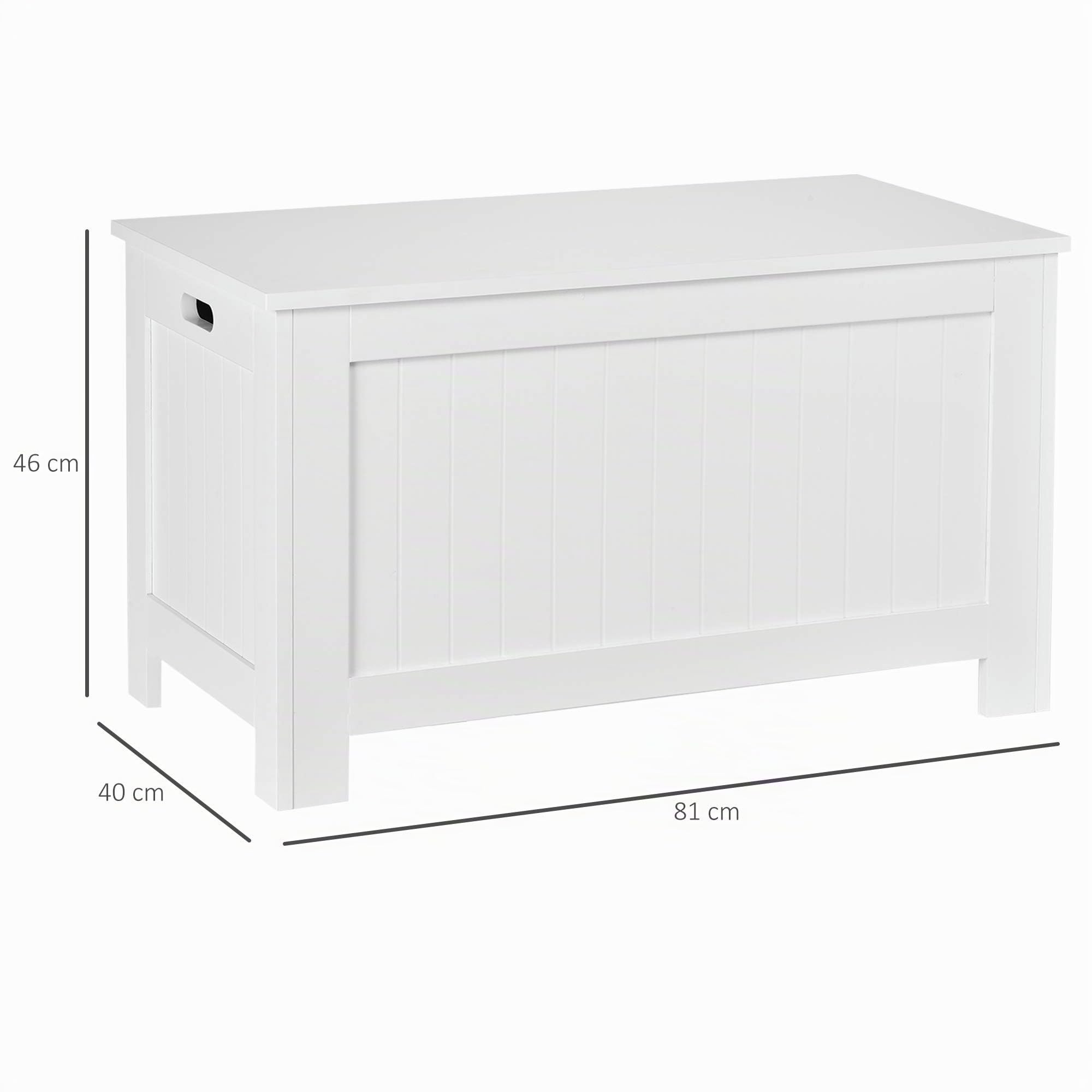 HOMCOM Coffre de Rangement Charnières de Sécurité 81L x 40l x 46H cm Blanc | Boîte de Rangement en Bois, Coffre à Jouets Intérieur, Couvercle Rabattable