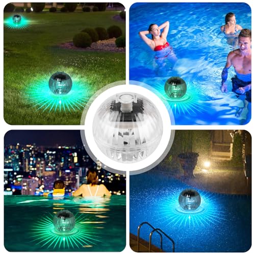 GAOUTO 3 Stück Solar Poolbeleuchtung, 10cm Schwimmend LED Pool Licht, Solar Teichbeleuchtung mit RGB Farbwechsel Poolbeleuchtung, wasserdichte Solarlichter für Schwimmbad, Teich, Brunnen, Wasserparks