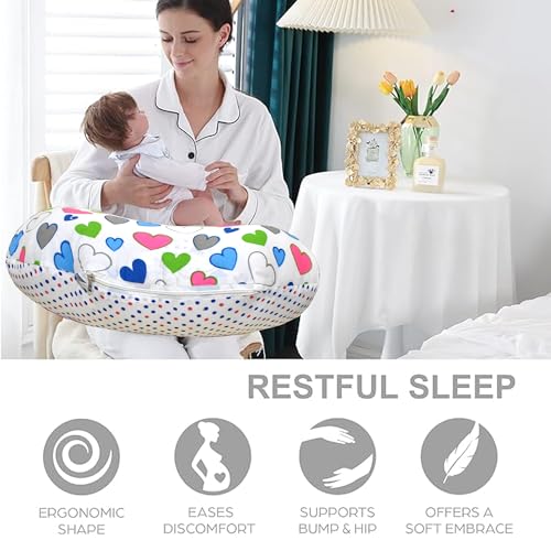 Image of VParents Multipurpose Baby Feeding Nursing Cum Maternity Pillow for New Born Cotton, Recommended for Maternity, Nursing, Medical Daisy (Blue) 110250