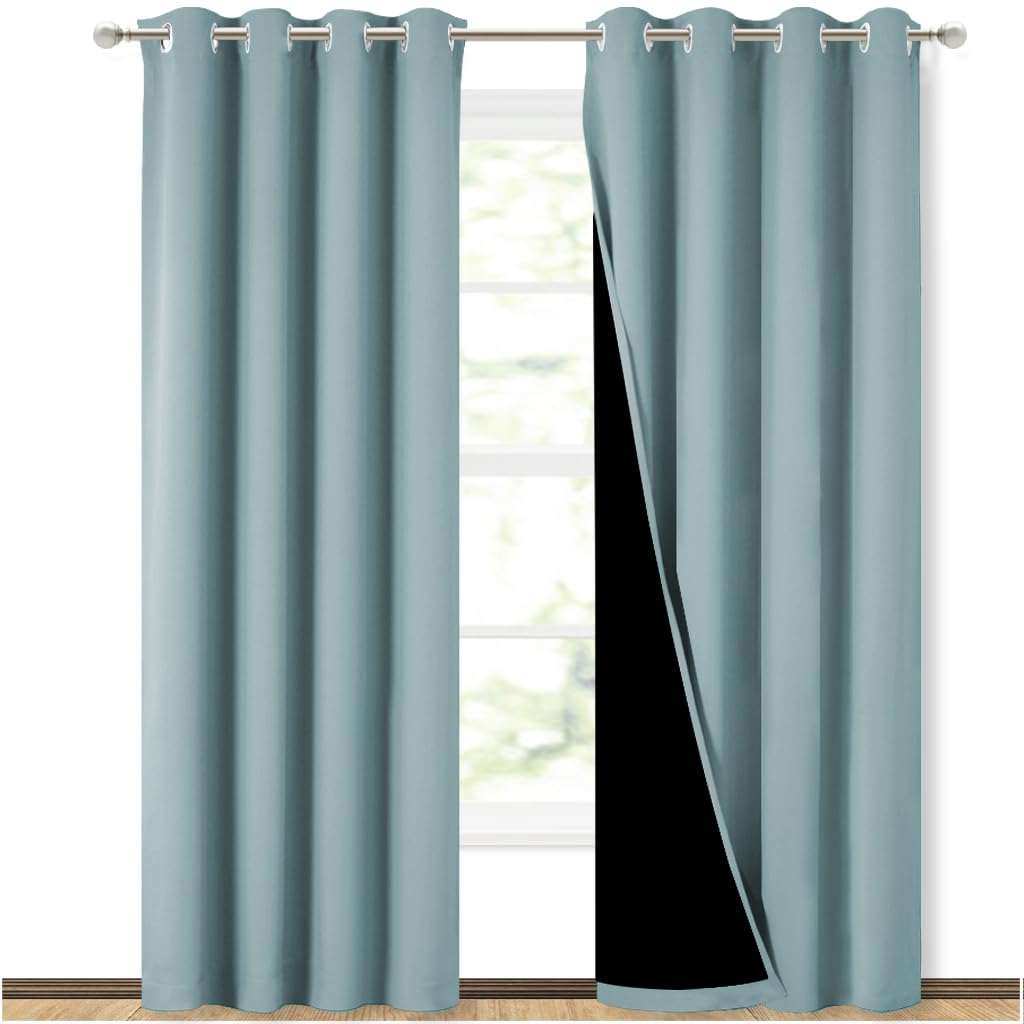 NICETOWN 100% Blackout Curtains 84 inches Long, Sky Blue, 52 inches Wide, Pair of Energy Smart &amp; Noise Blocking Out Drapes for Baby Room Window, Thermal Insulated Guest Room Lined Window Dressing