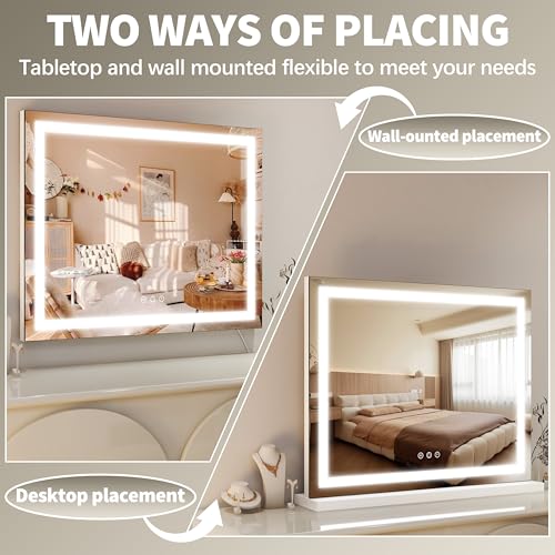 FENNIO 23" x 18" Vanity Mirror with Lights,LED Makeup Mirror,Hollywood Mirror with 3 Color Modes & Adjustable Brightness,Vanity Mirror Square White