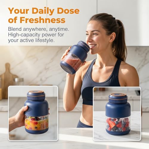 Image of Portable Wireless Juicer Cup, 1300ml USB Rechargeable Personal Blender with 38 Stainless Steel Blades, Cordless Portable Blender for Smoothies, Protein Shakes, Fruit Juice, Travel