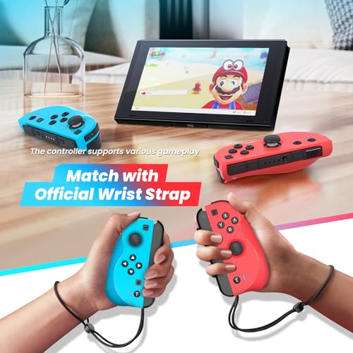 Tefelan Mando para Switch, Mandos Inalambricos para Switch/Lite/OLED con Wake Up/Gyro Axis/Dual Vibración/Función Turbo y Batería 500 mAh (Rojo y Azul)