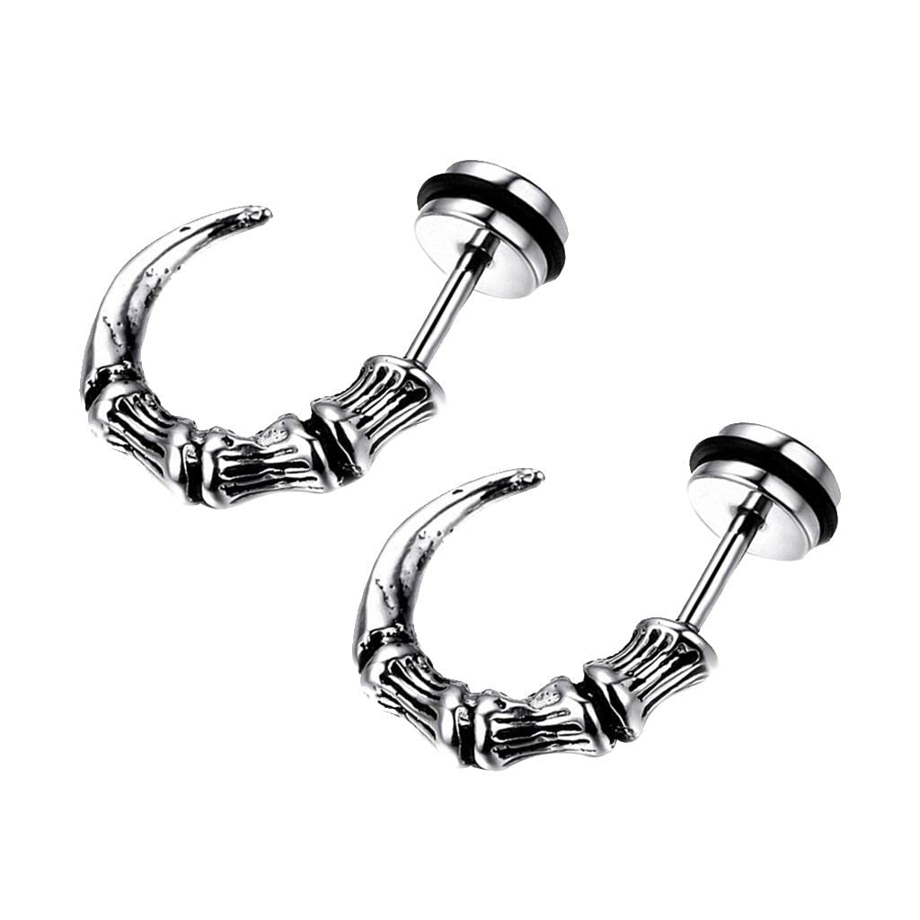 unisex hip hop horn claw punk solid 316l stainless steel stud earring silver