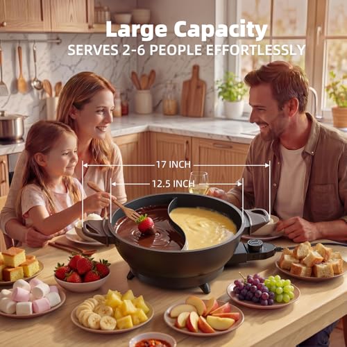 Image of TWIN Electric Hot Pot with Divider | PFAS-Free Ceramic Nonstick Pot | EvenHeat Cast Aluminum Body | 1500W Fast Heating | Dual-Flavor Shabu Shabu Pots for Family Use | 1-Yr Warranty
