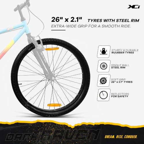 Image of XCi Dark Raven Hybrid Bike, 26-Inch Tires, Single Speed, Rigid Suspension, V-Brakes, Youth 12+ Years, 17-Inch Ultra Light Steel Frame, Cyan Orange