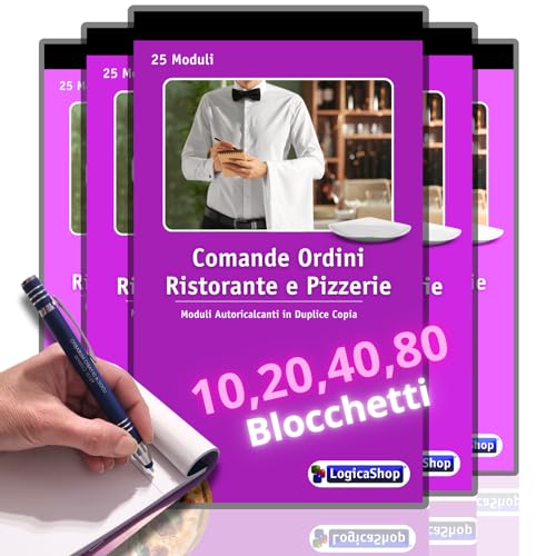 🟣 📜 ●-▶ [ FACILE DA USARE: ] Ogni modulo è progettato con righe chiare per scrivere in modo ordinato e leggibile. Inoltre, il design compatto consente una rapida registrazione delle comande durante il servizio frenetico.