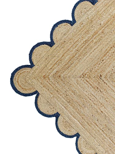 Tapete decorativo de yute natural con borde azul 2x3 miniatura 7