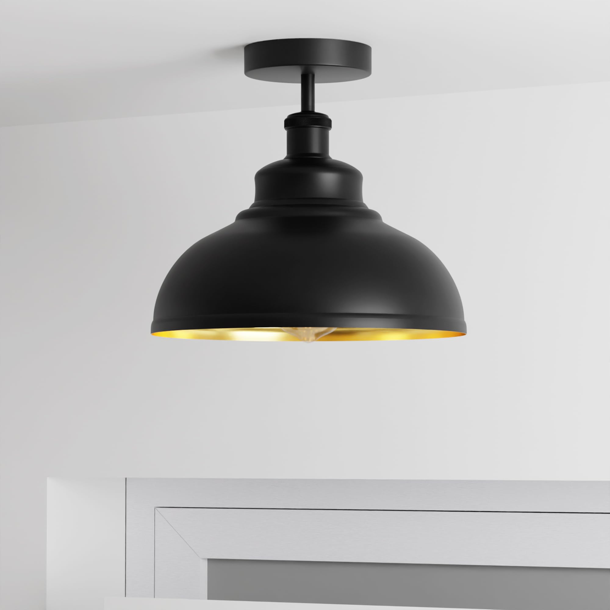 Modern Semi Flush Mount Ceiling Light Fixture 29cm Black Inner Gold