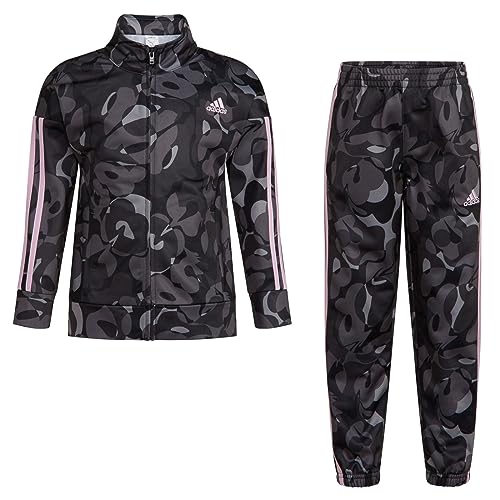 adidas girls Zip Front Classic Tricot Jacket and Joggers Set, 4, Printed Black