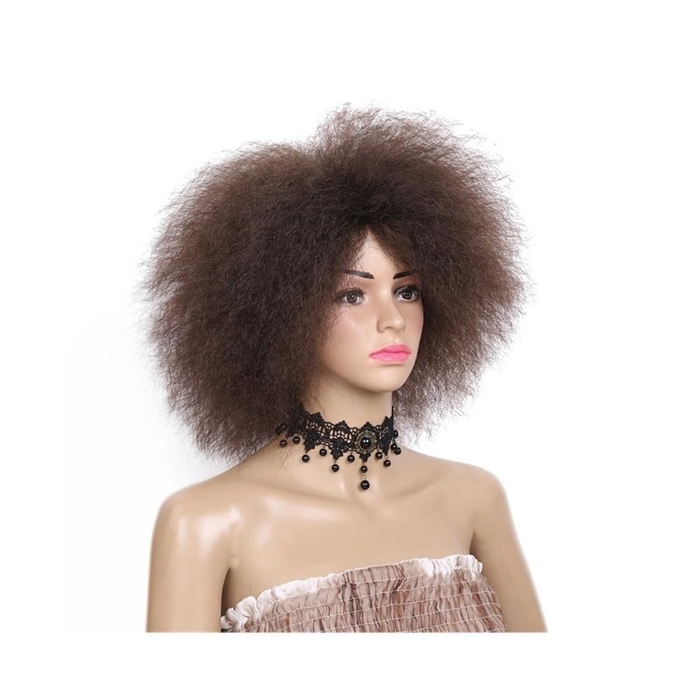 Peruki afro dla kobiet, syntetyczne peruki odporne na wysokie temperatury, 15 cm, naturalny wygląd, puszyste, gęstość 130. (Brown)