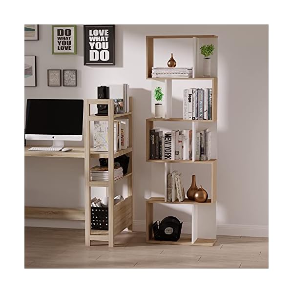 HOMCOM 5-tier Bookcase Storage Display Shelving S Shape design Unit Divider White - Image 4