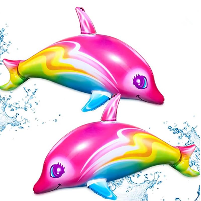 2Pcs 90CM Inflatable toys Dolphin, Inflatable Pool Float, Beach Toy for Outdoor Summer, Shark inflatables for Beach Parties, Pool Hawaiian Party Toys for Water Sports(Rainbow)