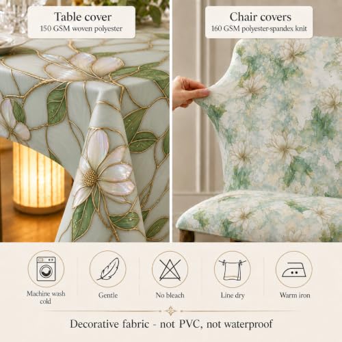 Image of Cloth Fusion Dining Table Cover with 6 Chair Covers, 6 Seater Table Cloth | Table cover and every chair cover in one matching print; 4-way stretch chair covers; 6 designs; washable, not PVC