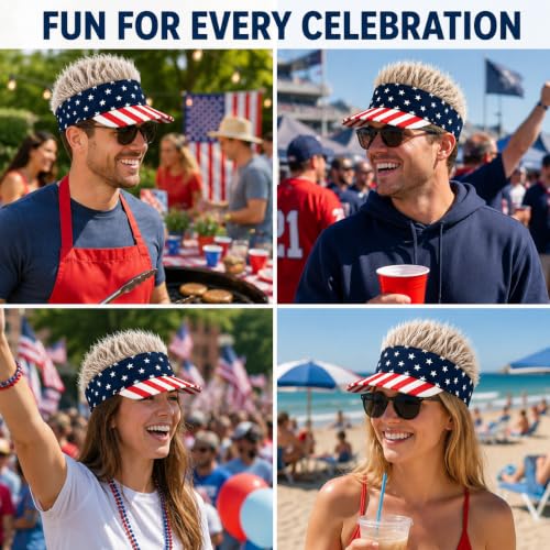 Image of Mens Visor with Hair Fake Hat with Hair for Men Funny Golf Hats Wig Hat Spiked Adjustable Baseball Cap