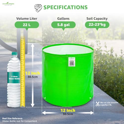 Image of Anandi Green's Premium HDPE Uv Protected 260 GSM Round Shaped Green Colour Plants Grow Bags Suitable for Terrace and Vegetable Gardening Size 12x12 Inch Pack of 10