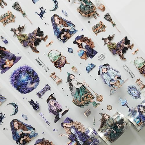Juego de cinta adhesiva MisKepaa Magic PET Washi Tape, 3 rollos con temática mágica de cinta adhesiva PET para álbumes de recortes, diarios de desechos, diarios de viñetas, scrapbooking, cuadernos