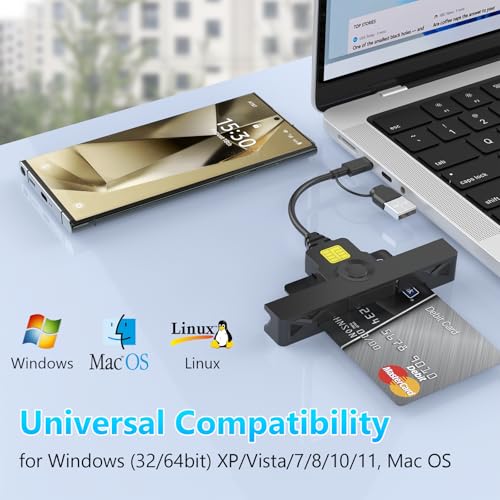 Image of CAC Reader Military USB C CAC Card Reader DOD Military USB Common Access CAC Fold Smart Card Reader ID CAC Card Reader Compatible with Mac Os, Windows 10 /11,Mac OS 10.15 and Linux Black