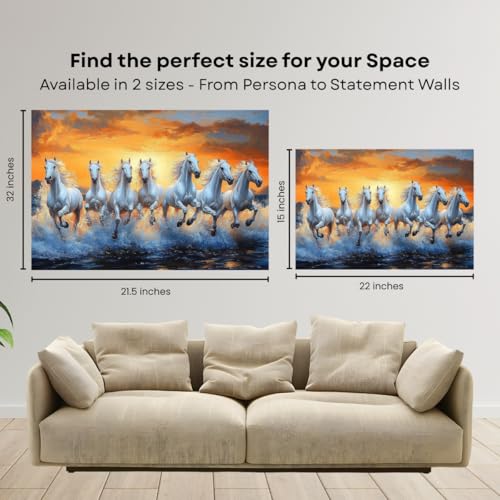 Image of VASTU-MANDALA Seven Running Horses Wrapped Canvas Wall Art for Home & Office | Vastu Running Horse Painting for Energy, Success & Prosperity | Ready to Hang Wall Decor, 21.5 x 32 Inches