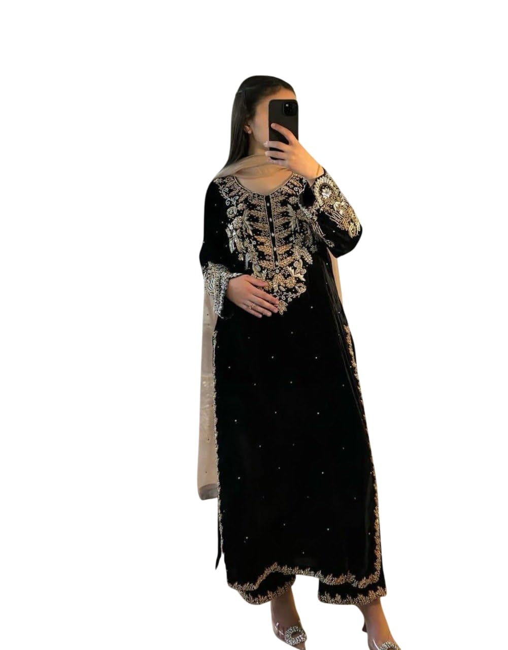 Black Georgette Embroidered Salwar Kameez with Organza Dupatta – Elegant Party & Wedding for Women, Full Sleeve Designer Suit, Traditional Indian Festive Outfit-picture-43