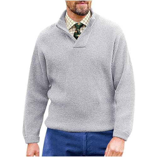 Cambkatl Men's Stand Collar Pullover Sweater - Loose Fit Casual V Neck Long Sleeve Knit Sweaters Thermal Tops