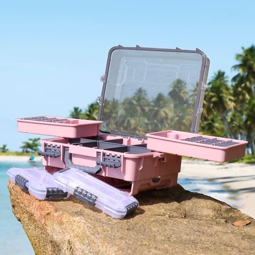 RUNCL Universal Fishing Tackle Box with Two Small Tackle Tray, Removal Inside Design Waterproof Trunk Storage Box, Thicker Floating Airtight Stowaway, Xmas Surprise Fishing Gifts for Men Women - Image 3