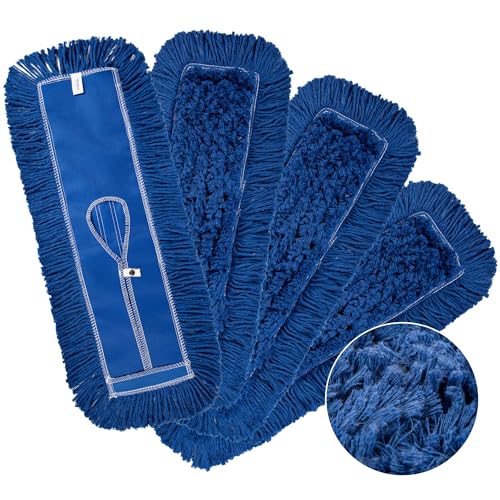 iDeaology 4 Pack - 24-Inch Washable Dust Mop Heads Full Cloth Extra Durable Easy Button - No Clinging to Hair or Fur Easy to Use Replacement for Commercial and Home Cleaning