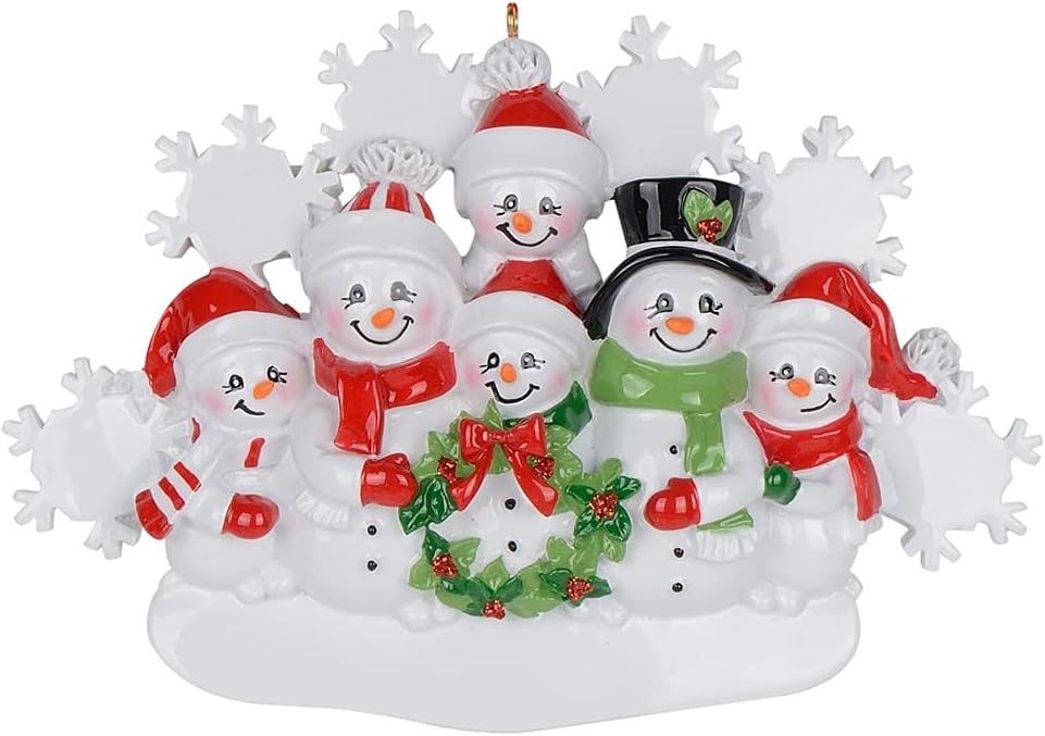 2026 Snowman Family Christmas Ornament for Tree - Personalized Family of 4 Ornament with Snowflake Name Areas, Hanging Christmas Decor Keepsake Gift for Grandkids & Parents