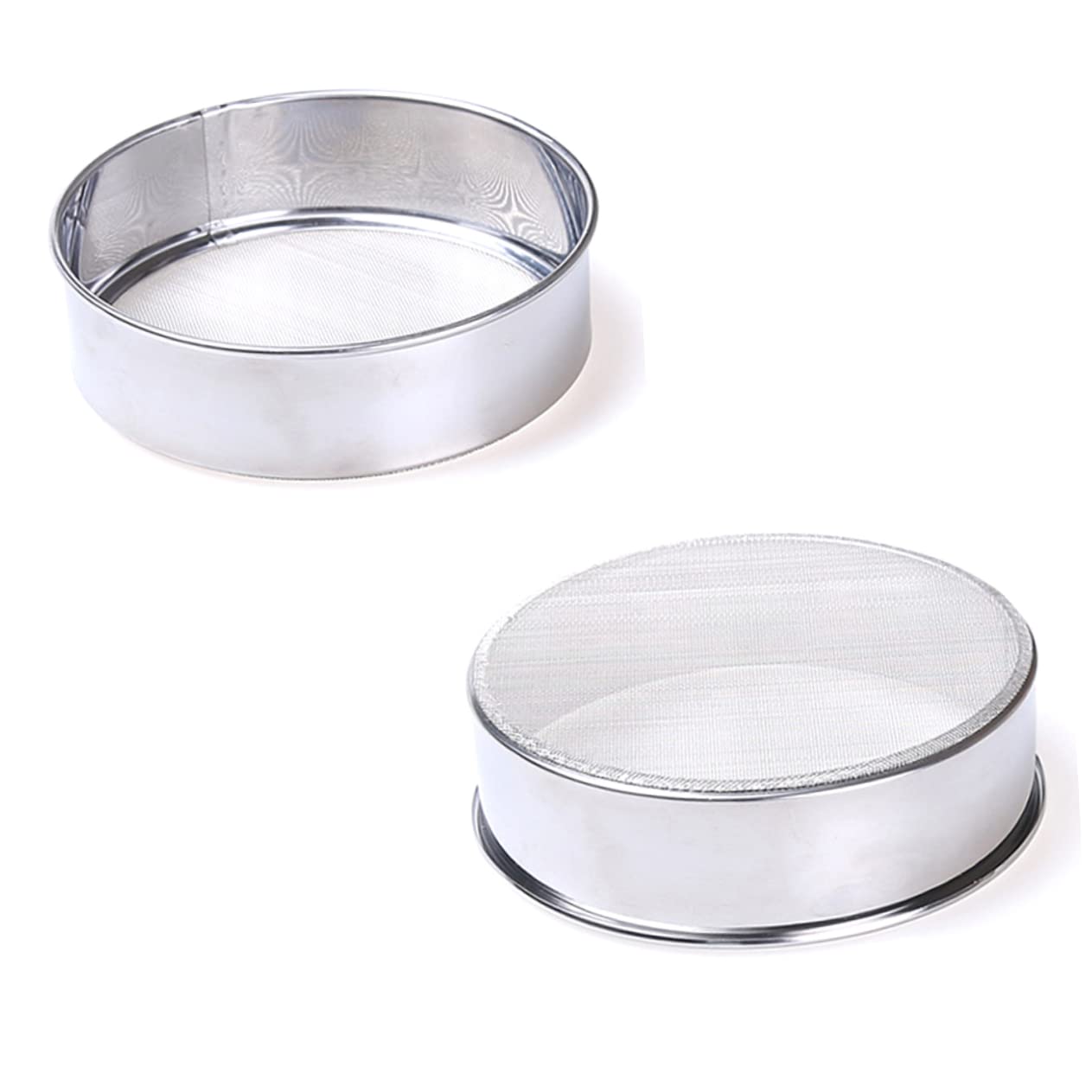 Ensemble de tamis de cuisson en maille d'acier inoxydable pour la cuisine-ensemble de 2 pièces pour la cuisson de gâteaux, le tamisage des pâtes et le secouage de la farine-passoire à main pour glaça