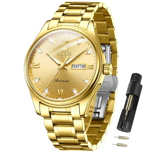 Image of OLEVS Automatic Watches for Men Self Winding Mechanical Classic Diamond Business Luxury Dress Stainless Steel Waterproof Calendar Mens Watch