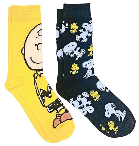 Hyp Peanuts Snoopy and Charlie Brown Men's Crew Socks 2 Pair Pack