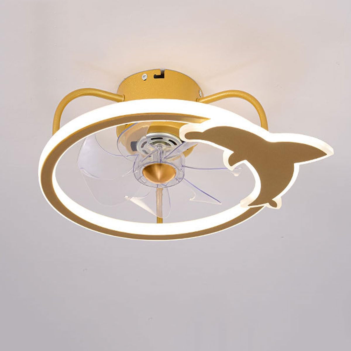 Creative Cartoon Fan Ceiling Lamp Acrylic Lampshade Flat Lighting Round Dolphin Bedroom Ceiling Lights Suitable for Girls' and Boys' Rooms