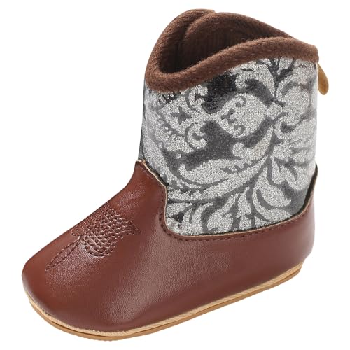 IWIHMIV Baby Cowboy Boots Infant Toddler Western Soft Sole Non Slip Booties Girls Round Toe Mid Calf Boots2