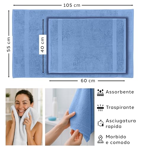 Caleffi Set Asciugamani Bagno Con Ospite 6 Pz – Composto Da 3X Asciugamano Viso 55X100 Cm + 3X Asciugamano Bidet 40X60 Cm – Cotone 100% Morbido E Ultra Assorbente – Doccia, Viso E Ospitalità Set Bagno - 3