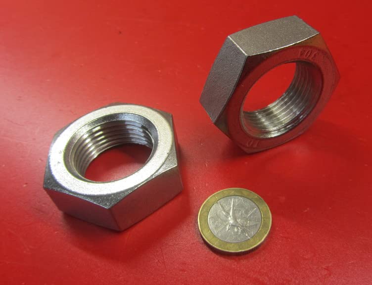 18-8 Stainless Steel Hex Nut 1-1/8" -12 Thread x 1-11/16 W x 39/64 H 2 Pcs