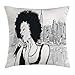 975 Federe Stampato Federa Quadrate Copri Cuscini Ragazza di Musica Jazz Americana Che Si Esibisce Davanti All'Illustrazione di New York Manhattan Cuscino Copricuscini 45X45Cm